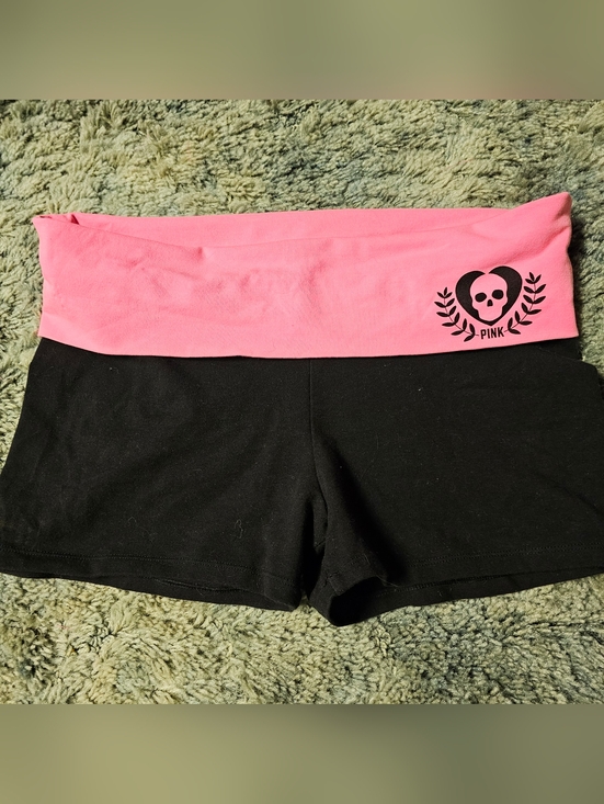 PINK Victoria's Secret Pants - PINK Victoria's Secret Black Yoga Shorts with Pink Fold-Over Waistband